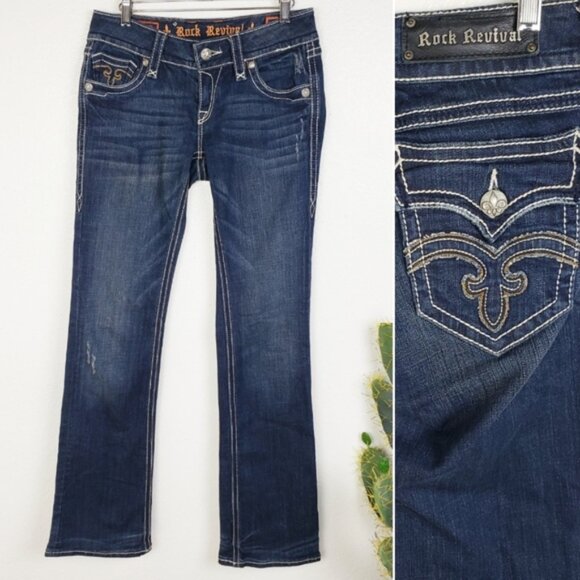 Rock Revival Jeans Debbie Boot Cut Dark Wash Women's Size 28 Western Ranch Wear - Picture 1 of 15